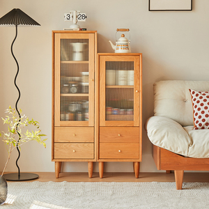北欧电视柜高矮边柜窄款客厅现代简约樱桃木实木储物柜橡木小户型
