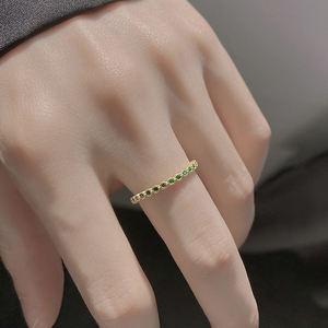 925纯银绿锆石戒指女时尚个性小众设计ins冷淡风指环开口戒高级感
