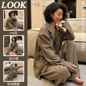 纯色韩版高级德绒开衫睡衣女冬季加厚加绒2023新款保暖家居服套装