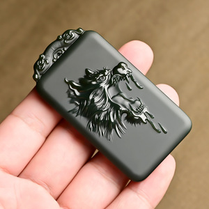 阿里拍卖和田玉塔青细料兽首狼头吊坠霸气狼图腾项坠玉牌男款腰佩