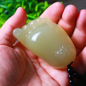 一元拍卖天然青白玉阿富汗玉知足常乐情侣款玉足男女款玉石手把件