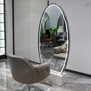 理发店镜台美发镜子单双面落地镜带灯烫染剪发镜子美发店发廊专用