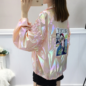 亮面镭射防晒衣服女2022新款超火外套夏季运动薄款学生夹克棒球服