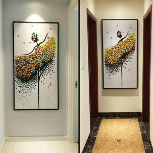 玄关装饰画现代客厅走廊挂画过道竖版芭蕾舞壁画手绘简约立体油画