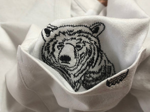 日系复古纯白色大熊猫咪猩猩刺绣口袋运动时尚都市男圆领短袖t恤
