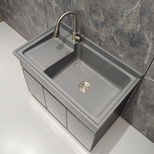 爱派博橱洗衣池人造石纳米云岩石灰色洗衣槽太空铝洗衣柜阳台简约