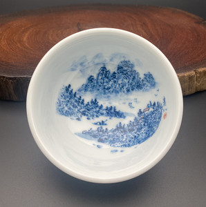 台湾故宫名家 刘溪北老师 手绘陶瓷茶杯 山水 诗词 荷花 金鱼竹子