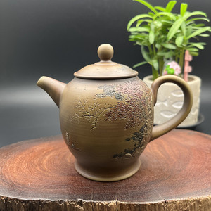 包邮 台湾陶艺名家 张自立 窑变茶壶 纯手工 绘山水 约230ml