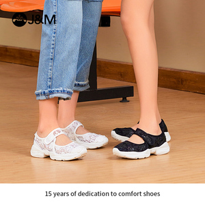 jm快乐玛丽2023夏季新款魔术贴蕾丝镂空健步鞋舒适运动休闲鞋女鞋
