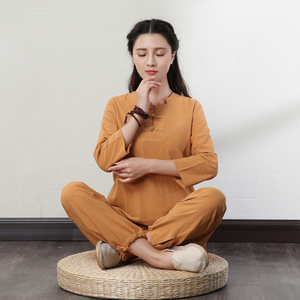 禅修服套装居士服女棉麻中国风禅意盘扣上衣茶服秋夏佛系打坐衣服