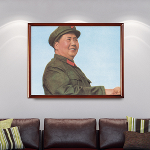 有框画像毛主像侧面军装微笑照毛主像伟人装饰墙画客厅壁画墙挂画