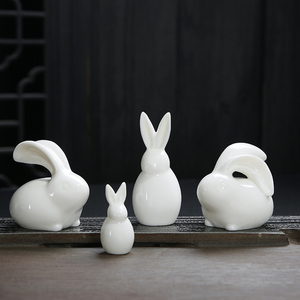 德化白瓷陶瓷茶宠小白兔小猪小狗创意个性茶玩十二生肖工艺摆件