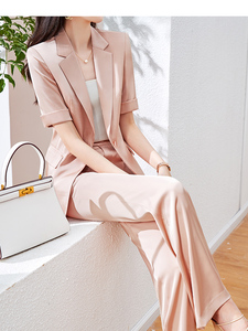 西装套装女夏季粉色薄款OL气质修身显瘦休闲职业高端职业正装西装