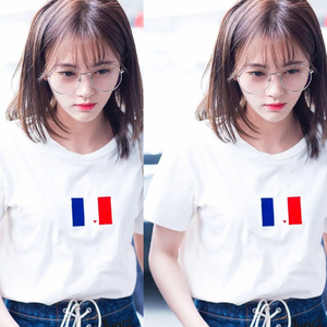 鞠婧祎 明星同款白色印花短袖t恤宽松简约女内搭上衣潮衫学生打底