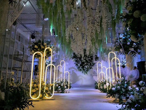 2020新款婚庆LED双面发光灯带铁艺几何椭圆发光路引婚礼舞台装饰