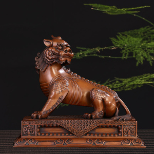 紫铜九华山谛听独角神兽摆件地藏王坐骑客厅家居办公桌面红铜装饰