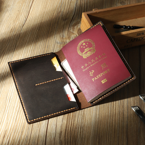 真皮手工护照包 男士欧美复古护照夹 多功能证件包疯马皮DIY材料