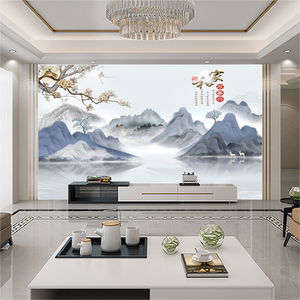 壁画电视背景墙山水花鸟