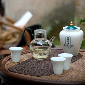 春露上品 绿茶季玻璃茶壶陶瓷茶叶罐绿茶杯套组礼盒装绿茶礼包装