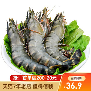 怡鲜来 活冻黑虎虾12-16只盒装 烧烤虾草虾斑节对虾老虎虾