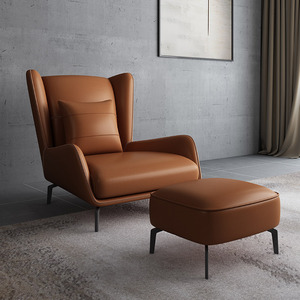 北欧意式极简真皮单人沙发椅客厅简约轻奢设计师休闲椅脚踏老虎椅
