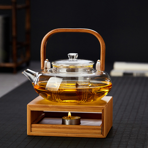 玻璃茶壶保温加热底座蜡烛竹制温茶器花茶壶恒温家用功夫茶具套装