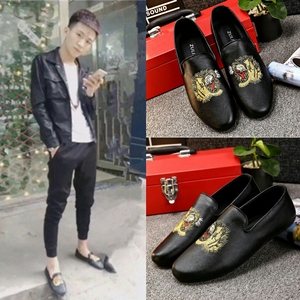 快手红人赵逸轩同款虎头豆豆鞋男韩版百搭套脚鞋精神小伙社会鞋子