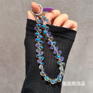 高级感布灵布灵手机链手腕紫蓝水晶串珠时尚挂件百搭防丢手提挂绳