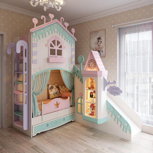 欧式轻奢儿童床女孩公主床城堡床定制滑梯床橡木实木上下床高低床