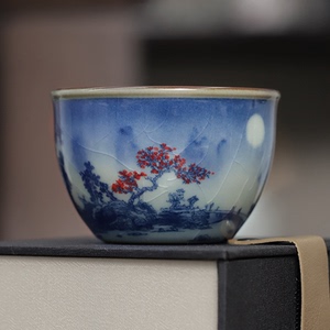 【贝羽】景德镇釉中彩春山月夜图缸杯主人杯茶具