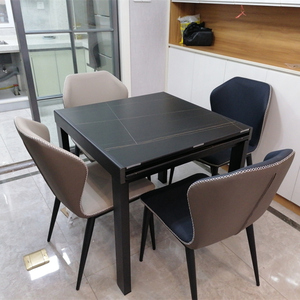 现代极简家用小户型可伸缩折叠省空间正方形变大桌岩板餐桌椅桌子