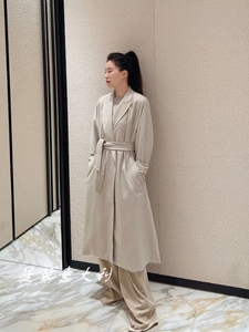 Maxmara 24春季防风百搭时尚长款系带无扣大翻领风衣秦岚同款外套