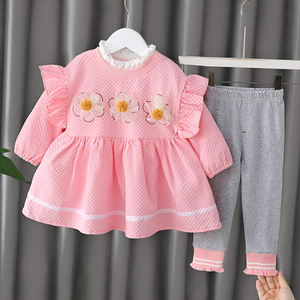 女宝宝春装洋气时髦2儿童衣服春季3婴儿小童装一岁女童套装裙春秋
