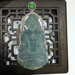正品高端天然a货缅甸翡翠观音高冰度母挂件18k金重金豪华镶嵌吊坠
