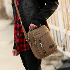 中老年人男包父亲爸爸包包单肩斜挎包手提包竖款帆布包男式老头包