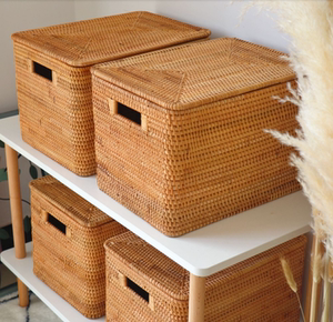 越南藤编收纳盒 桌面书本带盖整理筐 衣物 玩具 零食抽屉式收纳箱