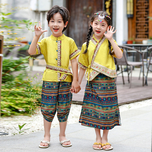 男童傣族服夏季云南旅游西双版纳女童少数民族服饰儿童演出服套装