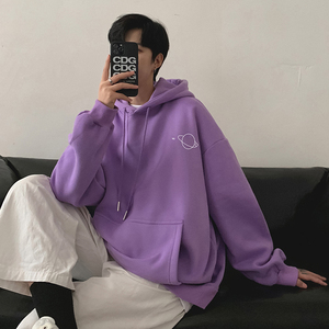 连帽卫衣港风oversize休闲外套男春秋潮牌情侣百搭慵懒风紫色套头