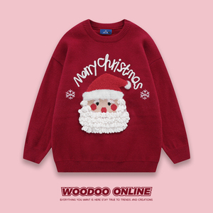 圣诞老人 WOODOO 设计师品牌 慵懒撞色小众设计 男女针织衫毛衣