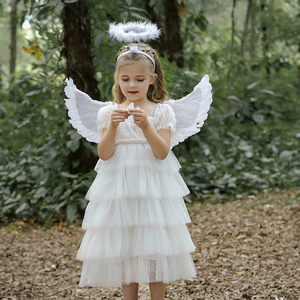 天使公主裙超仙洋气爱莎女花童礼服白色生日COS服装新款连衣裙