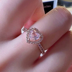 潘多拉粉色爱心戒指嵩高典雅之心新款钻戒纯银情人节生日礼物女生