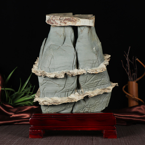 松花石奇石摆件天然原石观赏石头景观石客厅办公桌装饰品实木底座