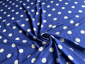 特价出售宝蓝色波点100%桑蚕丝真丝双绉衬里衬衫裙子布料面料