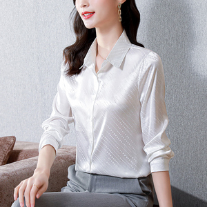 报喜鸟职业正装白衬衫女长袖2022新款气质工装白领公务员上班蓝色