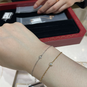 cartier/卡地亚 18k玫瑰金 小号飞碟单钻9分手链 经典男女手环