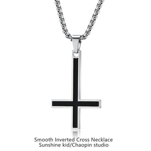 欧美嘻哈男潮逆十字架项链钛钢光面倒立十字架吊坠个性男士配饰品