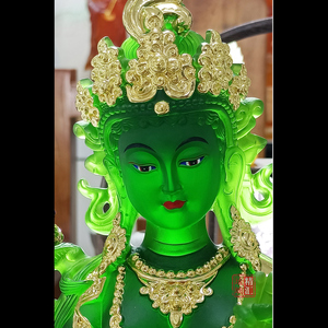 古法琉璃绿度母佛像贴金彩绘鎏金菩萨佛堂供奉摆件大号琉璃观音