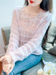 甜美彩色洋气套头毛衣女春季减龄时尚设计感蝴蝶立体针织衫上衣潮