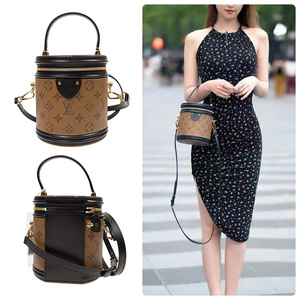 lv/路易威登女包cannes发财桶拼色圆筒包单肩斜挎包手提包m43986