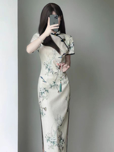 新款夏季新中式国风改良苏雅短袖旗袍女文雅年轻款少年修身连衣裙